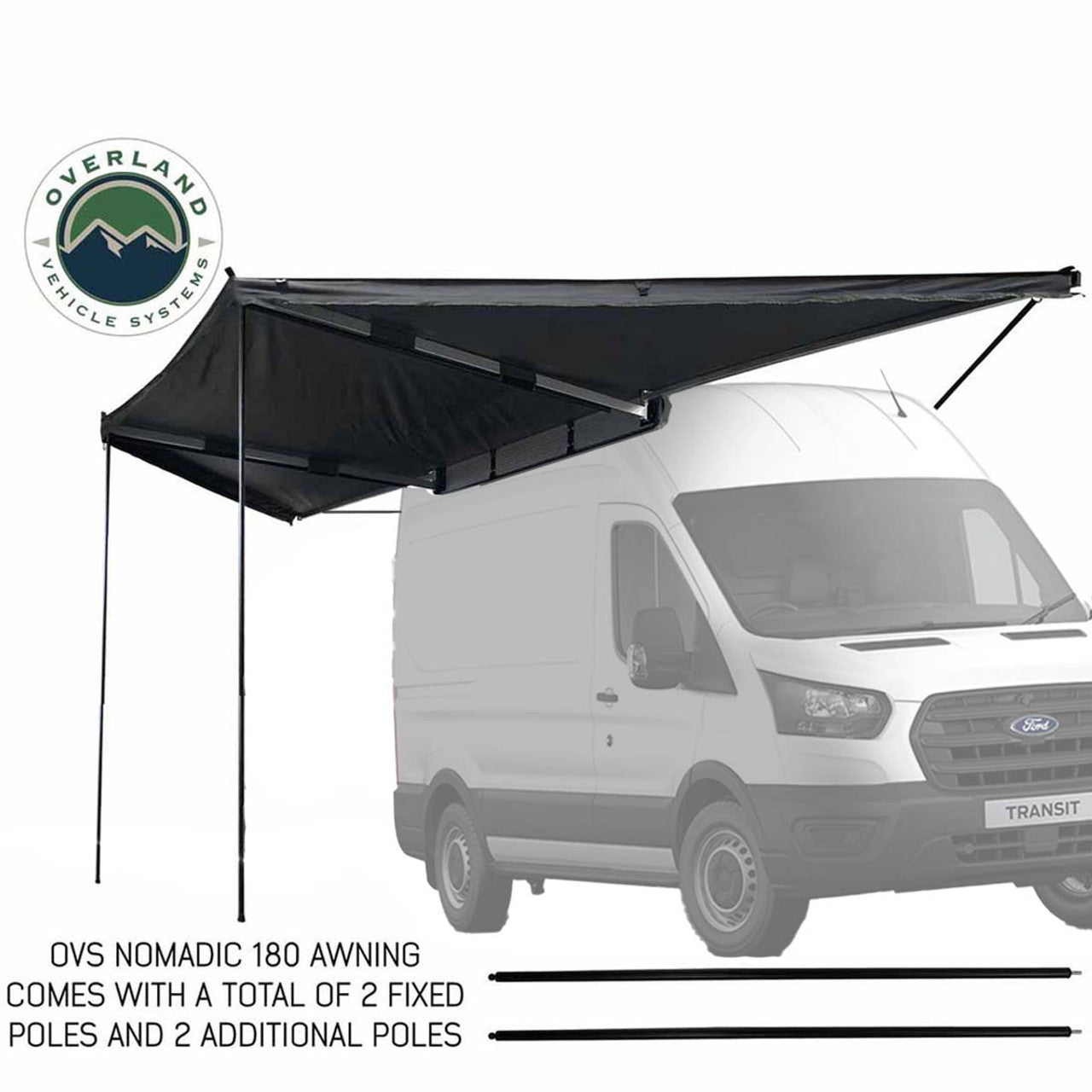 HD Nomadic 180 Degree Awning With Bracket Kit For Mid - High Roofline Vans