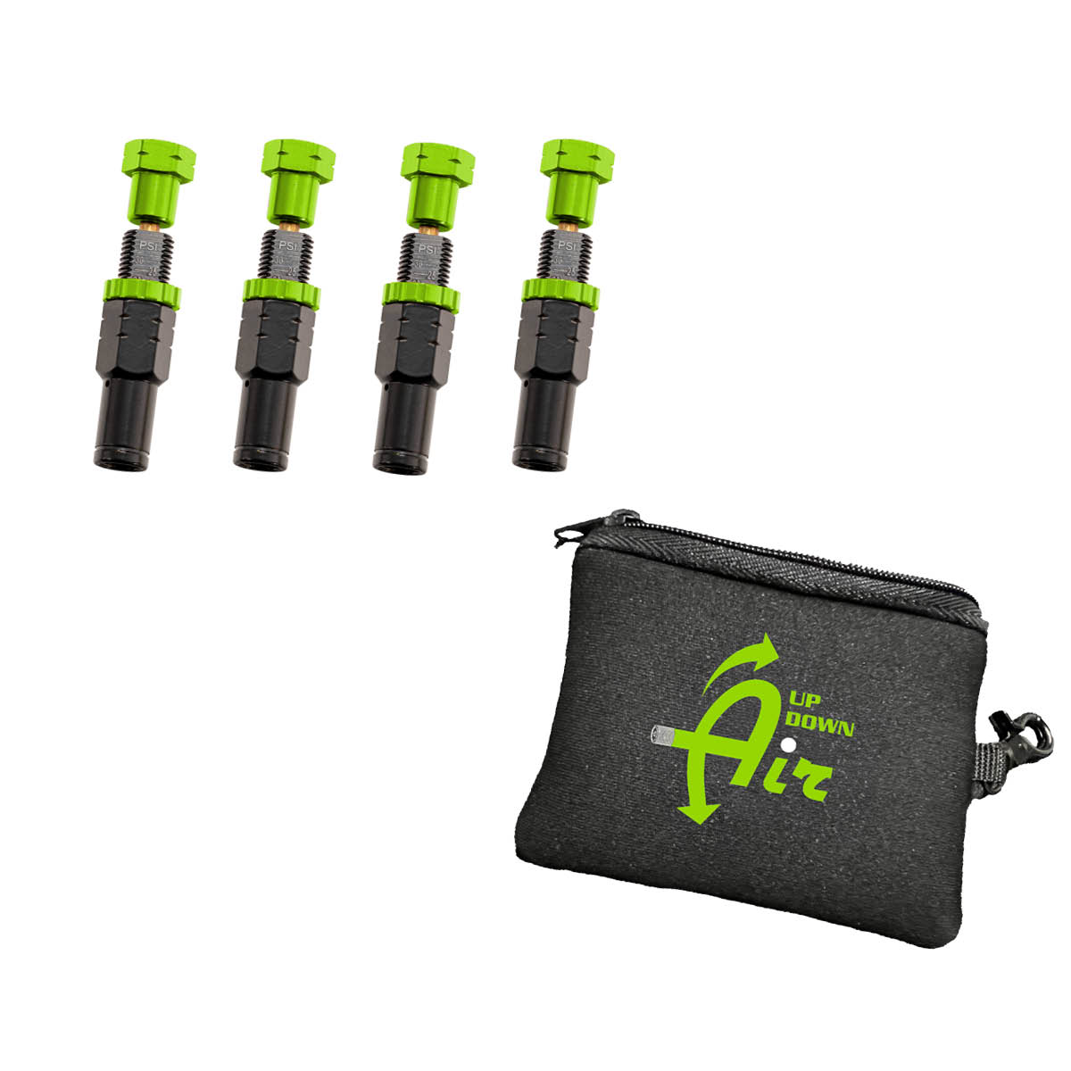 4 Piece Adjustable Tire Deflator Kit & Storage Bag - (PSI 10-30 Lbs)